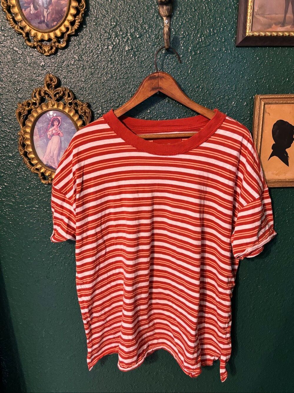 Aerie Oversized Boyfriend Tee Size Small Striped Orange